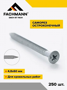 Саморез остроконечный NCRP-4,8x60мм крестообразный шлиц 250 шт FACHMANN