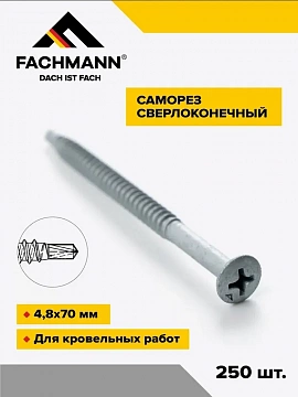 Саморез сверлоконечный NDRP-4,8x70мм крестообразный шлиц 250 шт FACHMANN