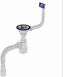 Aquant Сифон для мойки 3 1/2"х40 с металлической решеткой с прямоугольным переливом, гофротруба, универсальный выпуск 40х40/50 (B0148-20-MR)