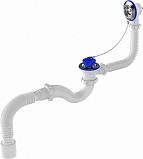 Aquant Сифон для ванны 1 1/2"х40 с выпуском и переливом с металлической решеткой, гофротруба 40х50 (V150-30-MR)